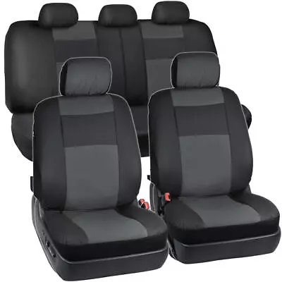 Black & Charcoal Gray Two Tone PU Leather Car Seat Covers 5 Headrests Full Set • $37.99