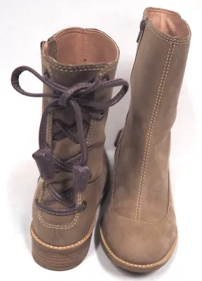 Anthropologie MISS ALBRIGHT Tan Leather Short Boots With Rear Laces -- Sz 5 • $39.01
