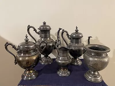 Antique Meriden Britannia Silver Company Silverplate 5 Piece Coffee And Tea Set • $285