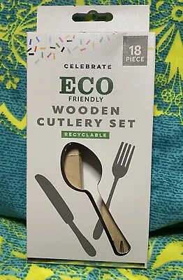 WOODEN CUTLERY Camping Festival Set Spoon Fork Knife. X 18 • £1.99