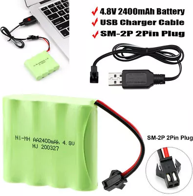 4.8V Battery Pack2400Mah Nimh Battery PackRechargeable RC Battery With USB • £10.91