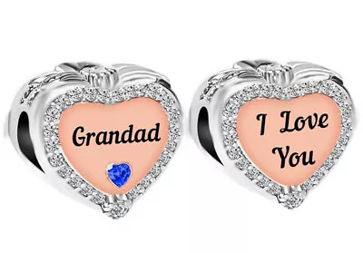Sterling Silver 925 🌸 Grandad I Love You Heart Bead Charm & Gift Pouch • £16.50