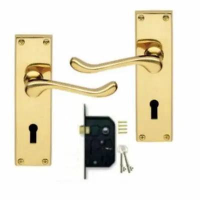 £13.52 • Buy Victorian Scroll Polished Brass Lever Lock Door Handles +3 Lever Lock Set + Keys
