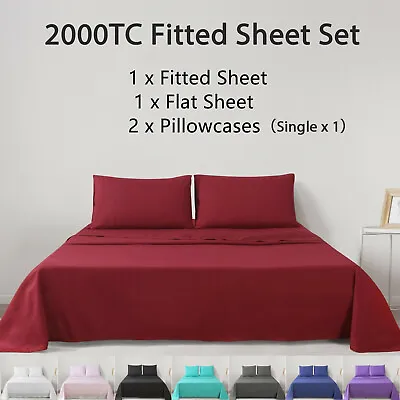 2000TC 4PCS Bed Sheet Set Single/KS/Double/Queen/King Flat Fitted Pillowcases • $31.95