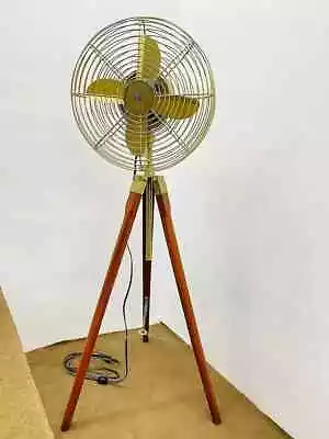 Nautical Gallery Handmade Floor Fan W/Modern Look Wooden Tripod Stand Home Decor • $290