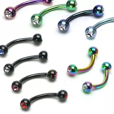 (1 Piece) 16g (1.2mm) Curved Barbell With Press Fit CZ Gems Titanium (TB3/11) • $3.99