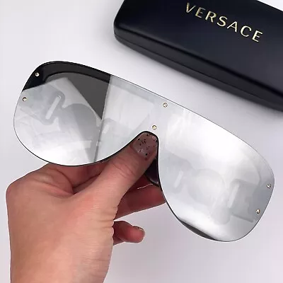  NEW Versace VE4391 311/6G Clear Gray Silver Mirrored Shield Men Sunglasses • $174