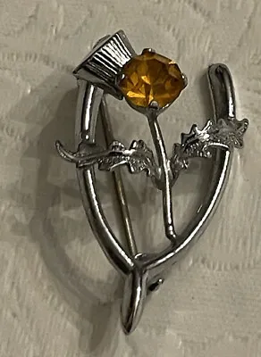 Mizpah Celtic Thistle Brooch Pin Citrine Silver Wishbone Good Luck • $19