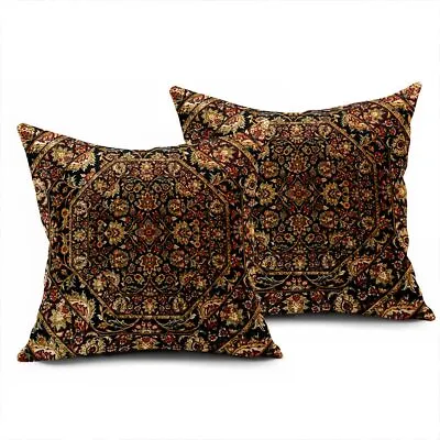 Set Of 2 Throw Pillow Covers Moroccan Tribal Persia Art Brown Red Tan Floral Hue • $22.39
