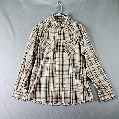 Wrangler Red Pearl Snap Shirt Mens Large Beige Plaid Western Rodeo Cowboy • $17.99