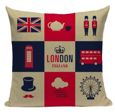 London England Squares L25 Cushion Pillow Cover UK Union Jack Bus Eye Phone Tea • £16.19