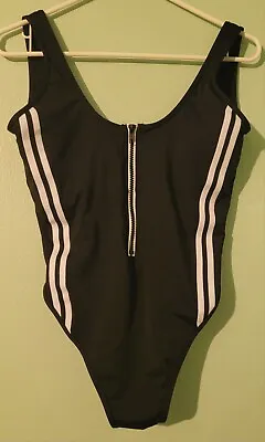 Hobie Swimsuit Women’s Black Striped Zipper One Piece Swimsuit Size M • $12