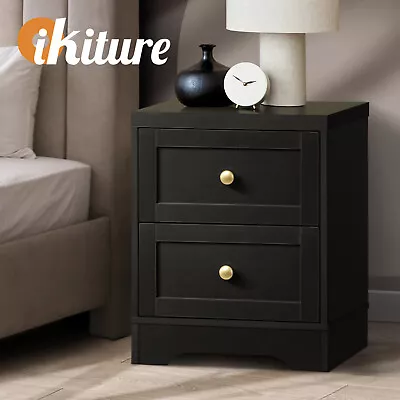 Oikiture Bedside Tables 2 Drawers Hamptons Furniture Storage Cabinet Black • $68.90