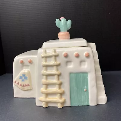 Vintage Treasure Craft Cookie Jar Adobe House Southwestern Cactus • $42