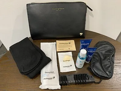 ASPINAL OF LONDON Black Leather Travel Pouch Malaysia Airlines With Contents. • £15
