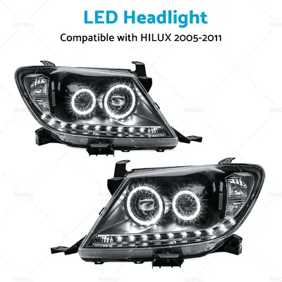 $360.99 • Buy 1 Pair Black LED Headlight HALO Projector Suitable For Toyota HILUX 2005-2011