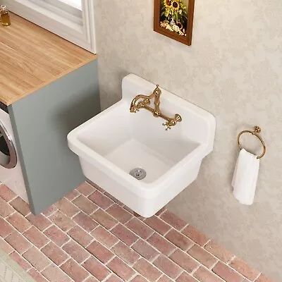 DeerValley 24  Ceramic Wall Mount Utility Sink High Back Laundry Tub In White • $319
