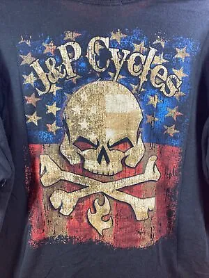 J&P CYCLES Mens Shirt XL Skull With American Flag Motorcycle Black T-shirt • $9.99