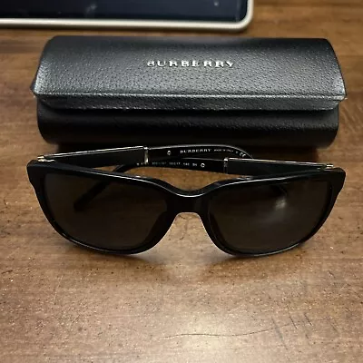 B4181 BURBERRY 3001/87 58-17 140 3N Polished Black Tan Plaid/Grey Sunglasses • $69.99