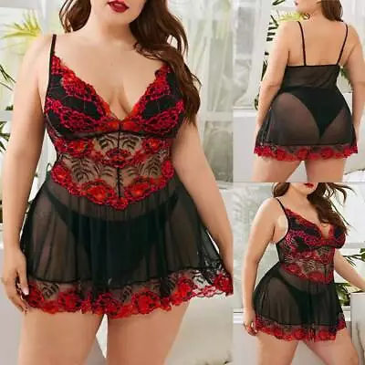 £9.49 • Buy Plus Size Women Sexy Lace Floral Nightwear Babydoll CamiDress  Lingerie Chemise