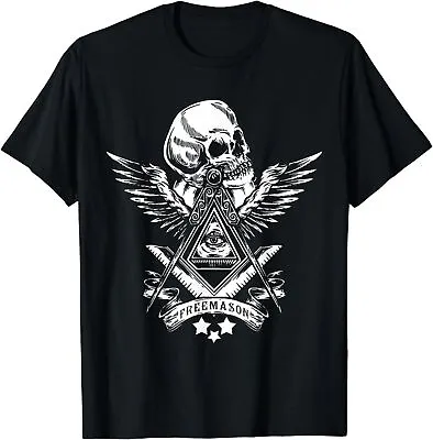 NEW LIMITED Freemason Compass Square All Seeing Eye Wings Masonic Skull T-Shirt • $19.99