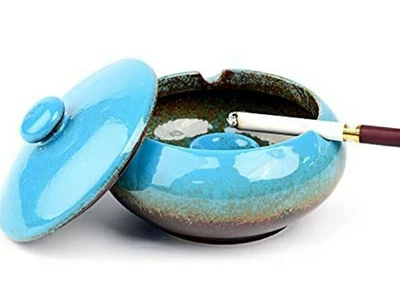 £8.29 • Buy Blue Gradient Windproof Ceramic With Lid Cigarette Ashtray Indoor Outdoor 