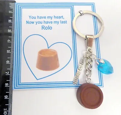  My Last Rolo  Blue Heart & Rolo Charm Bead Key Ring +Gift Tag Christmas Gift • £5.50