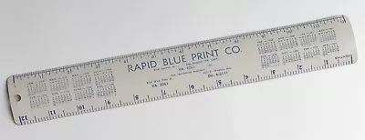 Vintage RAPID BLUE PRINT CO. Aluminum 12  Ad Ruler Los Angeles CA 1950s USA • $29.99