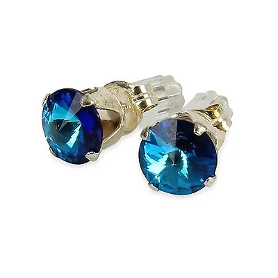 Sterling Silver 6mm Sapphire Blue Stud Earrings Made With Crystal From SWAROVSKI • £3.99