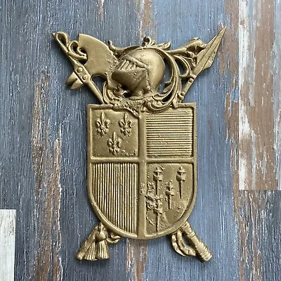 Vintage Coat Of Arms Crest Cast Aluminum 3D Medieval Plaque Wall Hanging 11x15 • $78