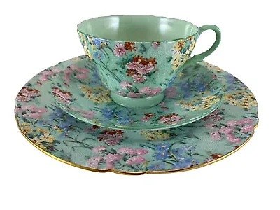 £147.34 • Buy SHELLEY England Melody Chintz Green Trio Tea Cup, Saucer & Plate Excellent Cond