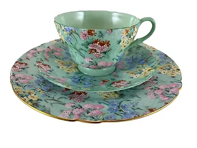 £147.34 • Buy SHELLEY England Melody Chintz Green Trio Tea Cup, Saucer & Plate Excellent Cond