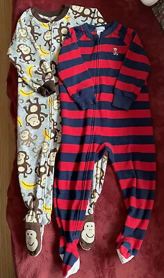 Carter’s Lot Of 2 Zippered Footed Pajamas 1-Piece PJs Size 2T Monkey / Striped • $6.75