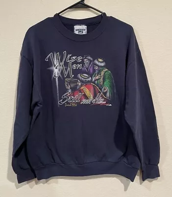 Vintage 90s Wise Men Still Seek Him Jesus Crewneck Sweatshirt Size Small Navy • $24.99