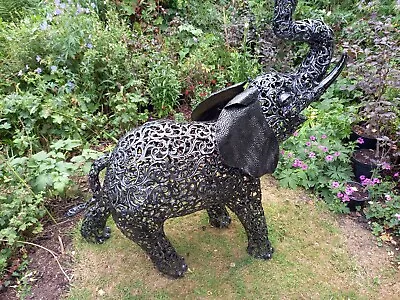 Large Elephant Filigree Garden Or Home Metal Sculpture Ornament (120cm Tall) • £449.99