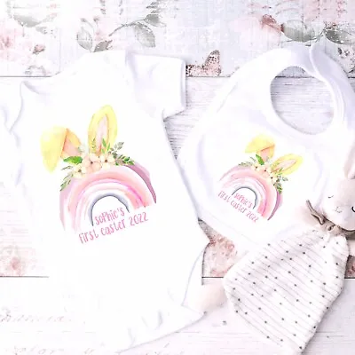 £11.99 • Buy Personalised Baby’s First Easter Vest & Matching Bib My 1st Easter Outfit Bunny