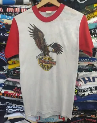 VTG 70s 80s 3D Harley Davidson Screaming Eagle Logo T Shirt Rare M Paper Thin • $150