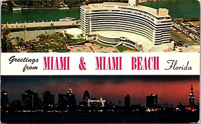 Greetings Banner Miami Beach Florida Multi View Chrome Cancel WOB Postcard • $2.75
