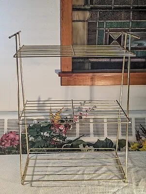 Vintage Mid Century Modern Gold Metal Wire Floor Rack Shelf Stand See Pictures  • $55