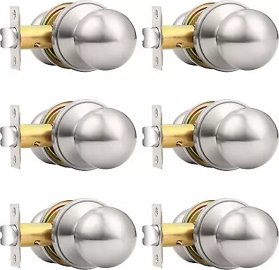 6 Pack Entry Privacy Passage Dummy Lock Set Brushed Nickel Round Door Knobs • $45.99