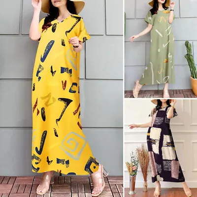 $26.39 • Buy ZANZEA Womens Short Sleeve V-Neck Long Sundress Casual Loose Summer A-Line Dress