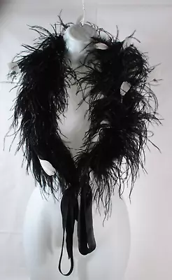 Women Evening Feather Shoulder Black And White Shawl Wrap With Black Satin Tie • $38