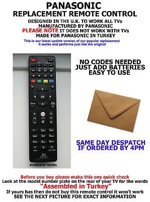 PANASONIC TV REMOTE CONTROL A REPLACEMENT WORKS NEARLY ALL LCD/LED & PLASMA TVs • £6.99