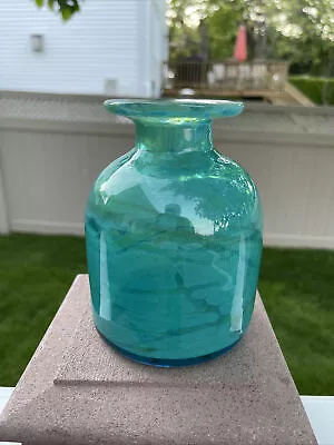 Vintage Hand Blown MDina Blue Vase Signed Mid Century Malta • $208