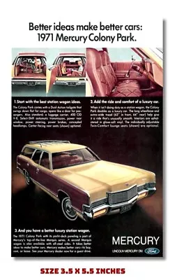 1970's 1971 Mercury Colony Park Station Wagon Old Ad Magnet 3.5 X 5.5 Inches • $6.95