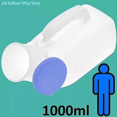 LARGE 1L MALE URINAL BOTTLE + LID Man Urine Jug Container Camping Pee Wee Toilet • £7.98