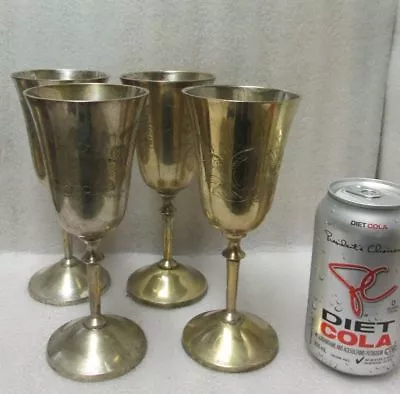 ANTIQUE SILVERPLATE SET OF 4 WINE GOBLETS Signed EPNS HE MONOGRAMABLE Need TLC • $14.96