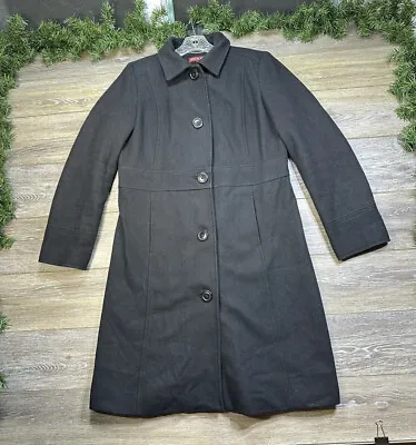 Merona Coat Size Medium Black Wool Pea Coat Womens Lined Warm Long Jacket • $29.99