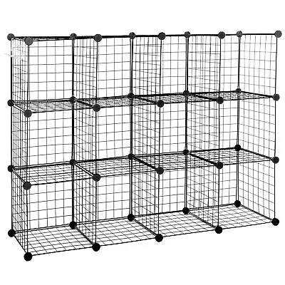 12 Cube Wire Cube Shelving Rack Organizer Bookshelf Shelving Storage Metal Black • $38.58