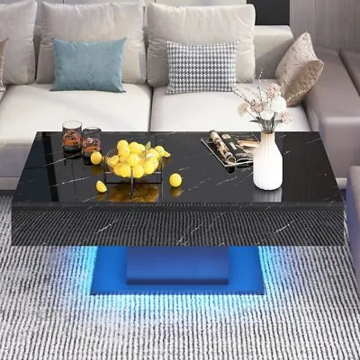43  Modern High Glossy LED Smart Game Tea Table With 2 Storage Sliding Drawers • $160.54